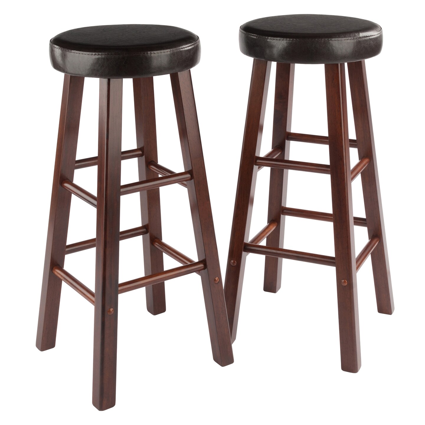 Contemporary Home Living Set of 2 Walnut and Espresso Cushioned Solid Wood Bar Stools 30.75&#x22;