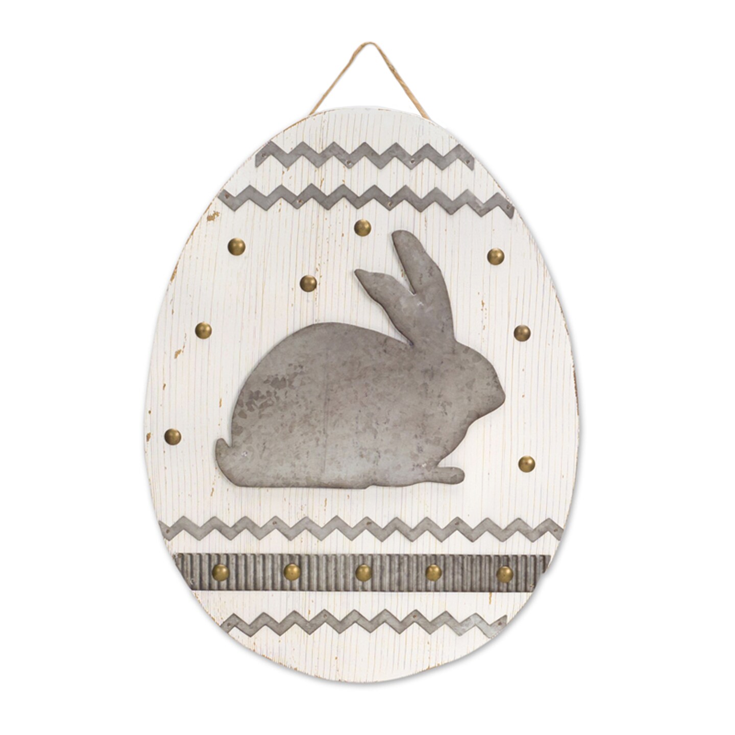 Melrose 15&#x22; White and Gray Bunny Rabbit Egg Shaped Easter Plaque