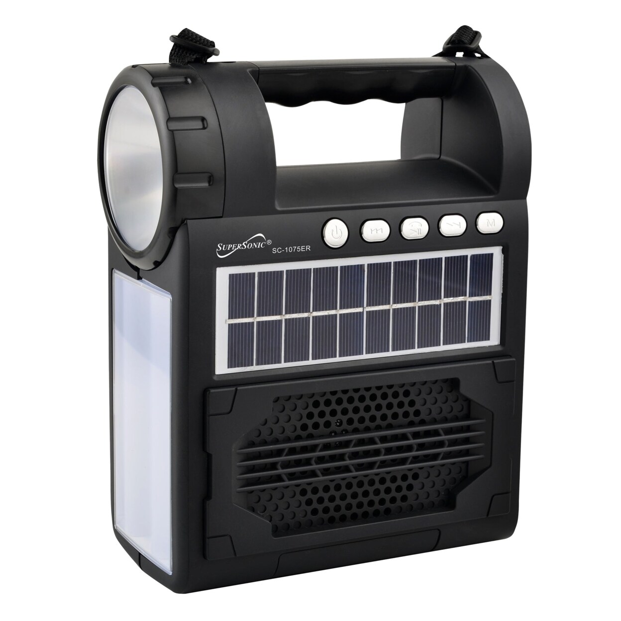 Supersonic Solar Power Speaker w FM Radio, Flashlight, Lantern and Phone Stand (SC-1075ER)