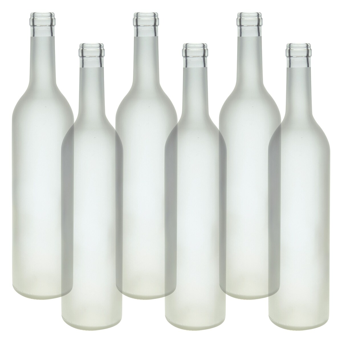 6 Pack Empty Clear Frosted Glass Wine Bottles for Decorations, Centerpieces, DIY Crafts (750ml, 12.75 In)