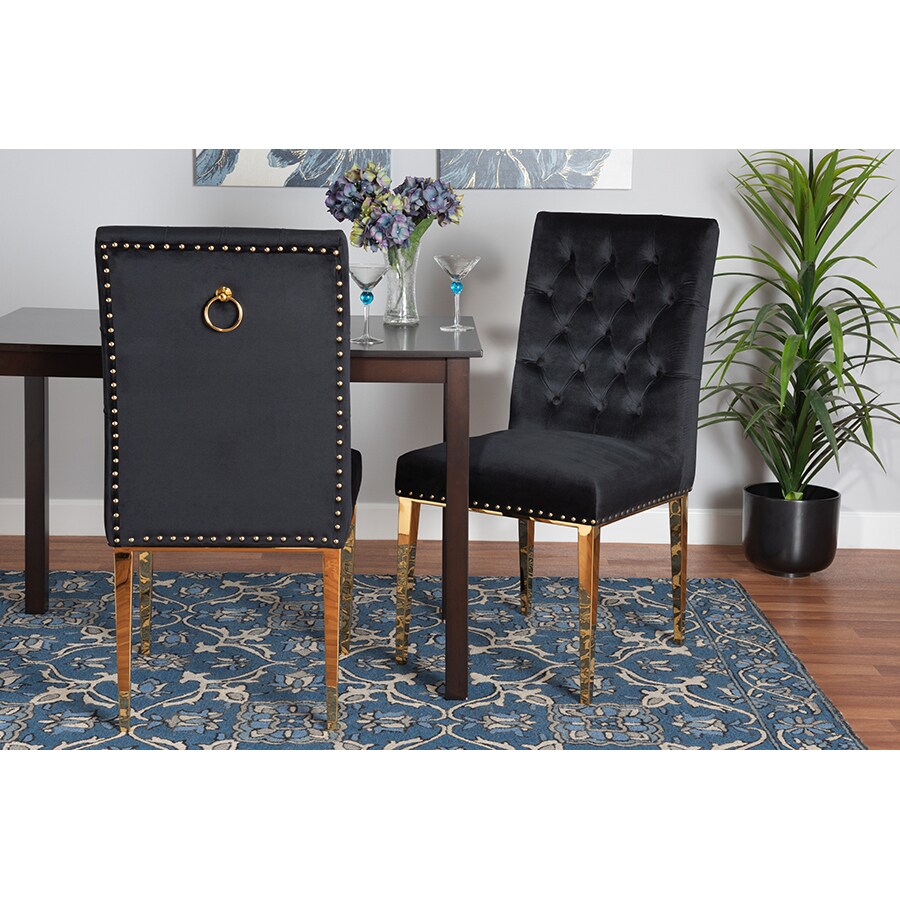 Wholesale Interiors Baxton Studio Caspera Contemporary Glam and Luxe Black Velvet Fabric and Gold Metal 2 Piece Dining Chair Set