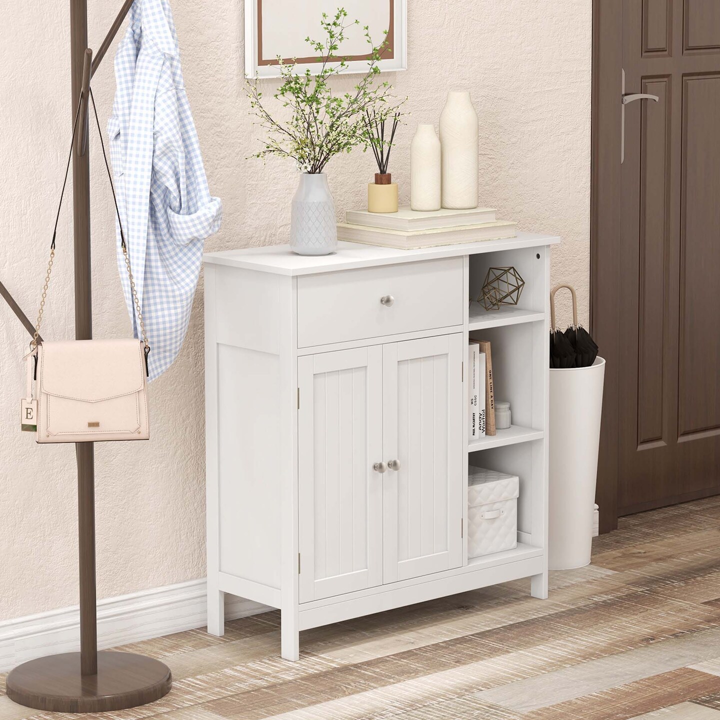 Costway Bathroom Floor Cabinet Freestanding Kitchen Cupboard Storage Organizer with Drawer