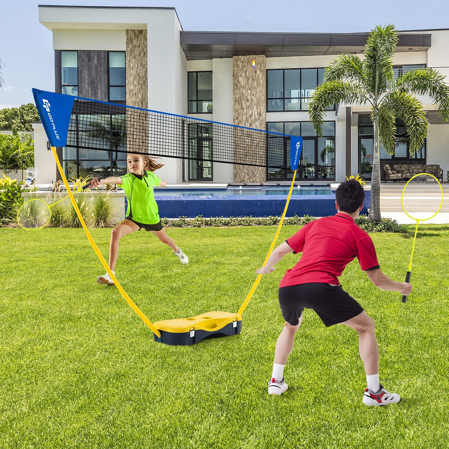 Costway Portable Badminton Set with 2 Shuttlecocks Badminton Rackets Outdoor Sport Game Set