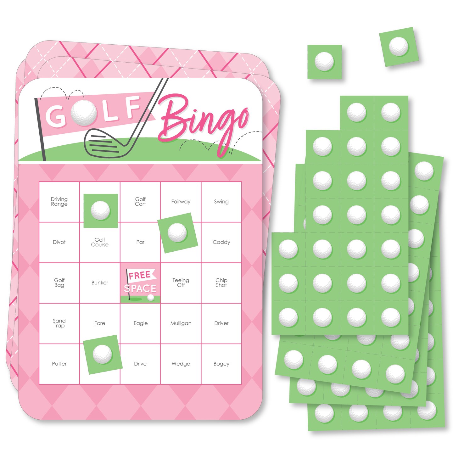 Big Dot of Happiness Golf Girl - Bingo Cards and Markers - Pink Birthday Party or Baby Shower Bingo Game - Set of 18
