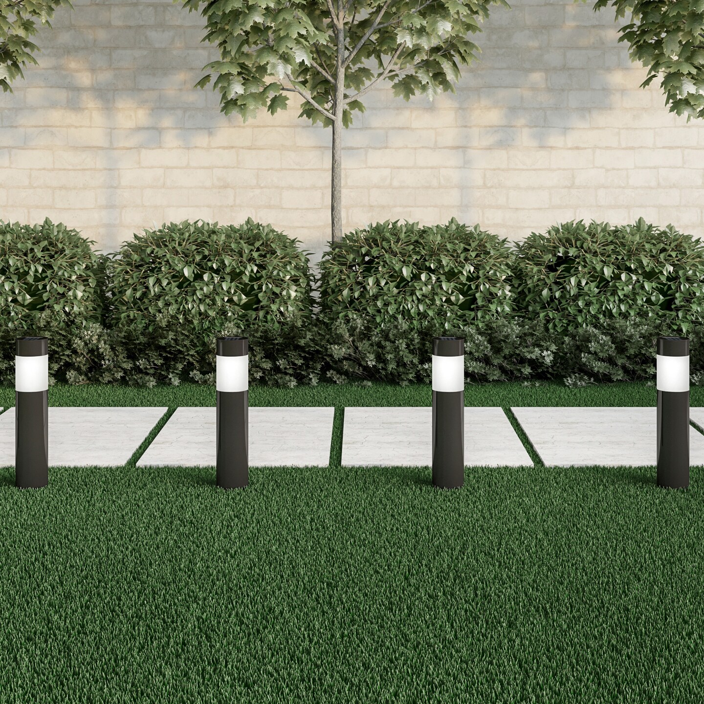 Pure Garden Solar Path Bollard Lights Set of 6 Stainless Steel Black Outdoor Stake Lighting for Garden Landscape