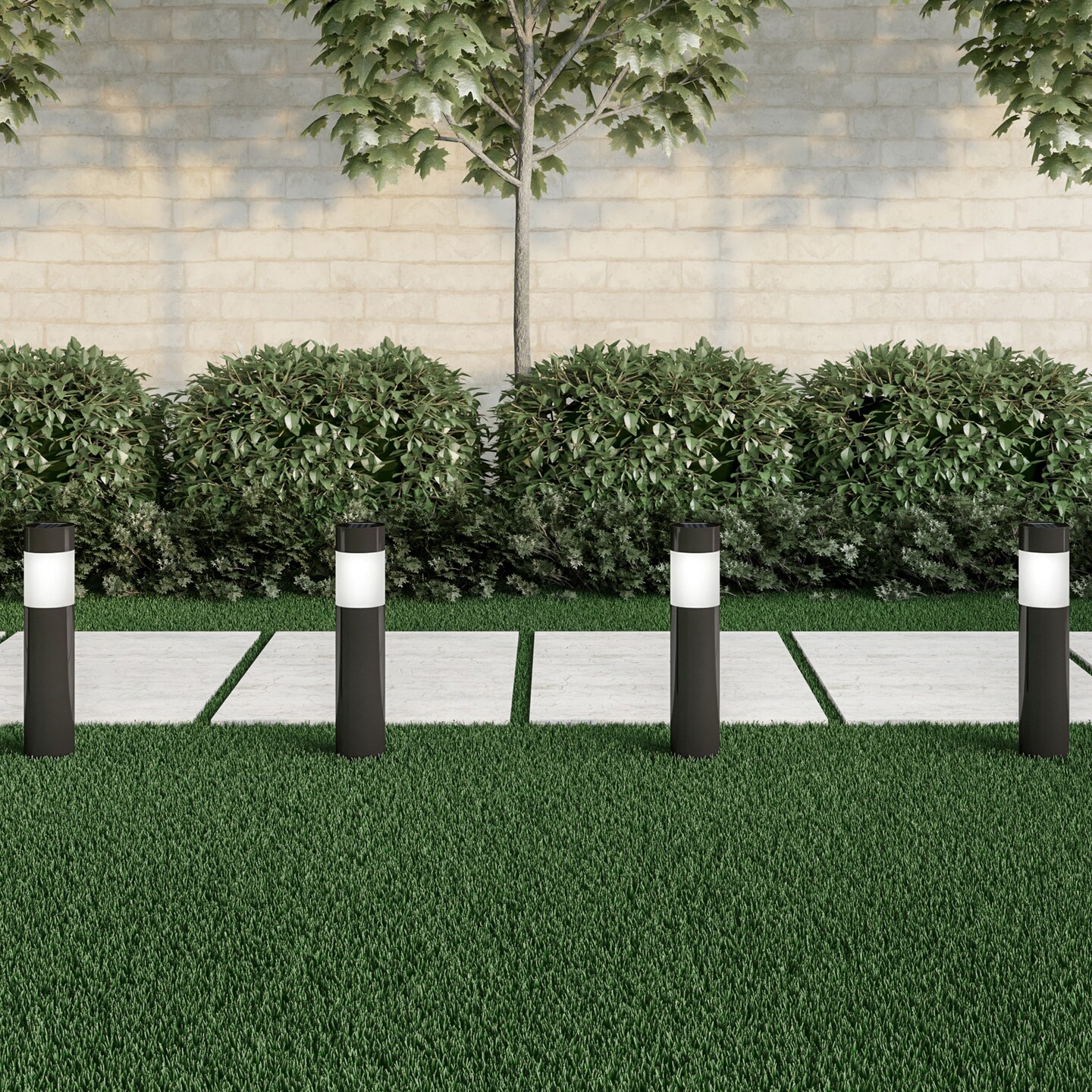 Solar Path Bollard Lights Set Of 6 Stainless Steel Outdoor Garden Lighting