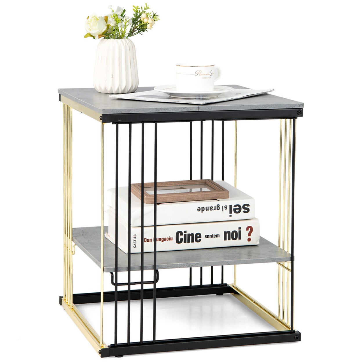 2-Tier Side End Coffee Table Square Nightstand For Living Room Bedroom