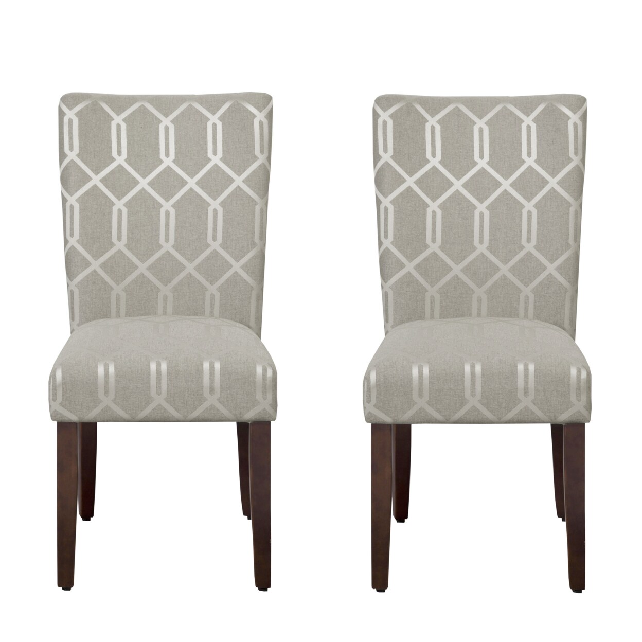 Saltoro Sherpi Wooden Parson Dining Chairs with Lattice Patterned Fabric Upholstery, Gray, Set of Two-