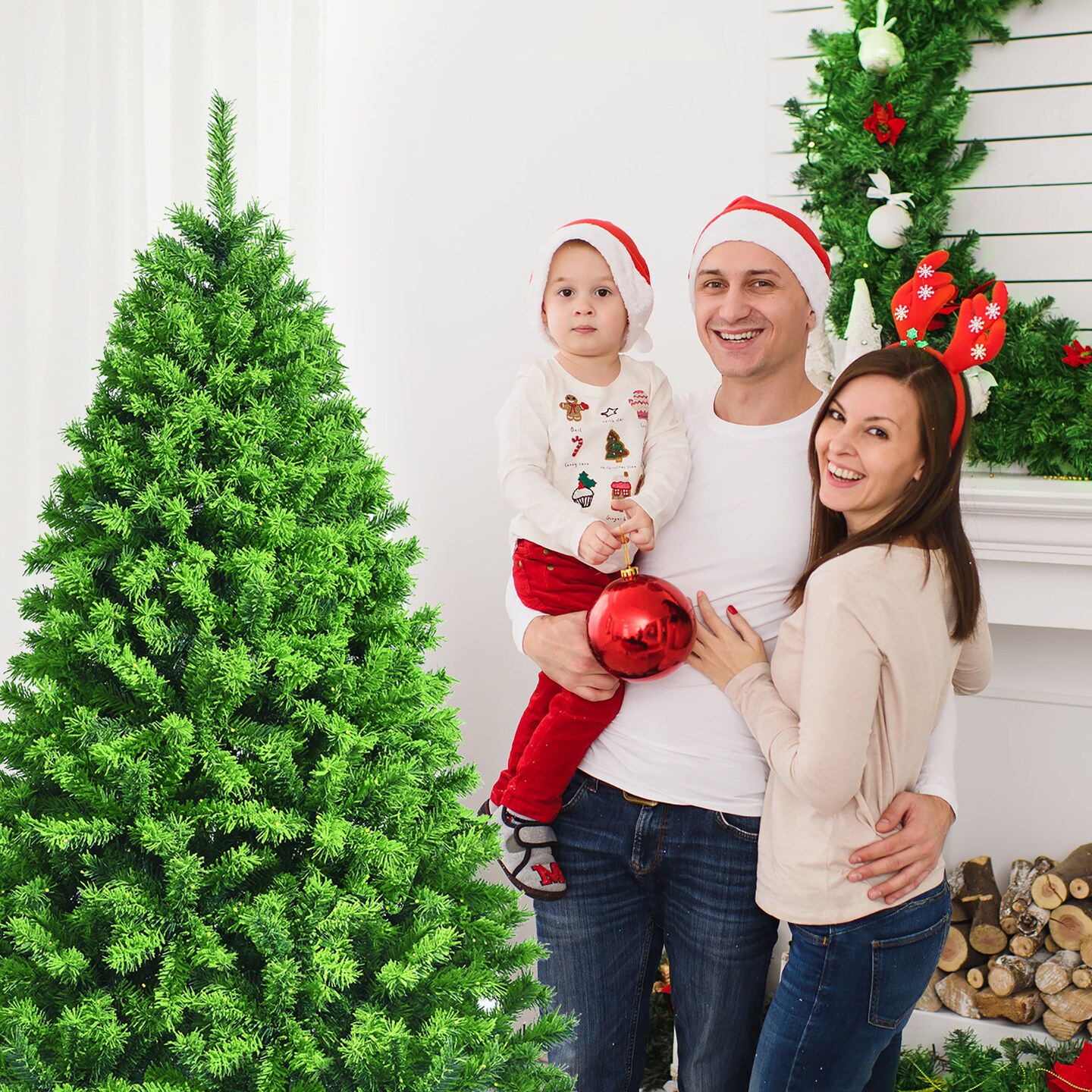 Costway 6.5ft Green Flocked Hinged Artificial Christmas Tree w/ Metal Stand Green
