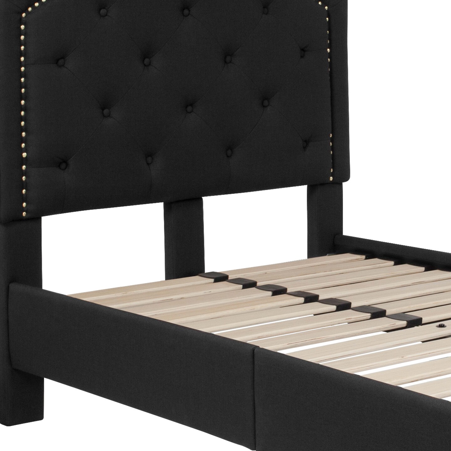 Merrick Lane Provence Platform Bed with Slatted Support Contemporary Tufted Upholstery with Accent Nail Trim