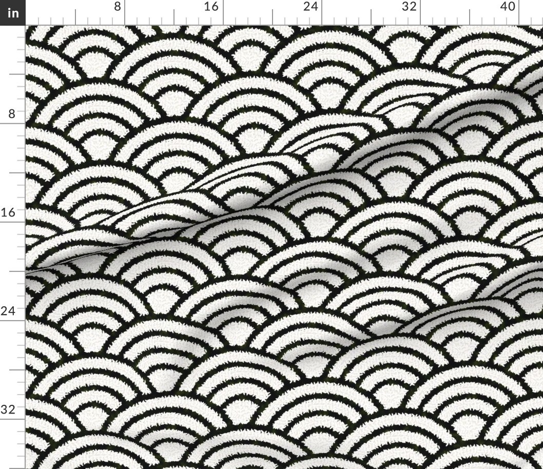 Rice And Nori Black White Japan Japanese Wave Geometric Monochrome Stripes Custom Printed Fabric by Spoonflower Various Fabrics by the Yard or Fat Quarter