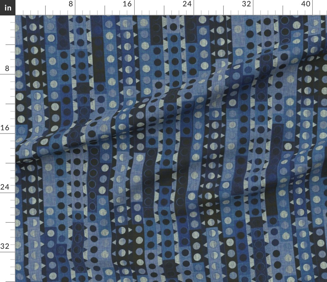 Moon Phase Shibori Style Dark Indigo Abstract Polka Dots Custom Printed Fabric by Spoonflower Various Fabrics by the Yard or Fat Quarter