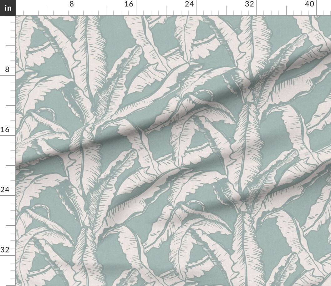 Sage Green Minimal Tropical Flora Banana Leaf Rainforest Summer Island Custom Printed Fabric by Spoonflower Various Fabrics by the Yard or Fat Quarter