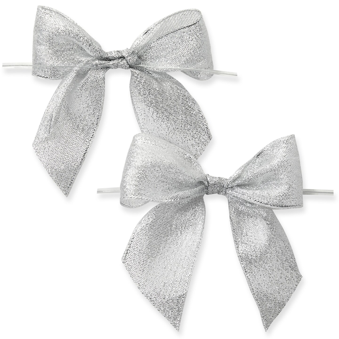 36 Pack Mini Silver Organza Twist Tie Bows for Party Favors and Treat Bags (1.5 In)