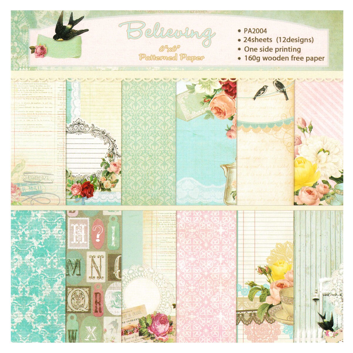 Wrapables 6x6 Decorative Single-Sided Scrapbook Paper for Arts & Crafts Projects, Scrapbooking, Card-Making