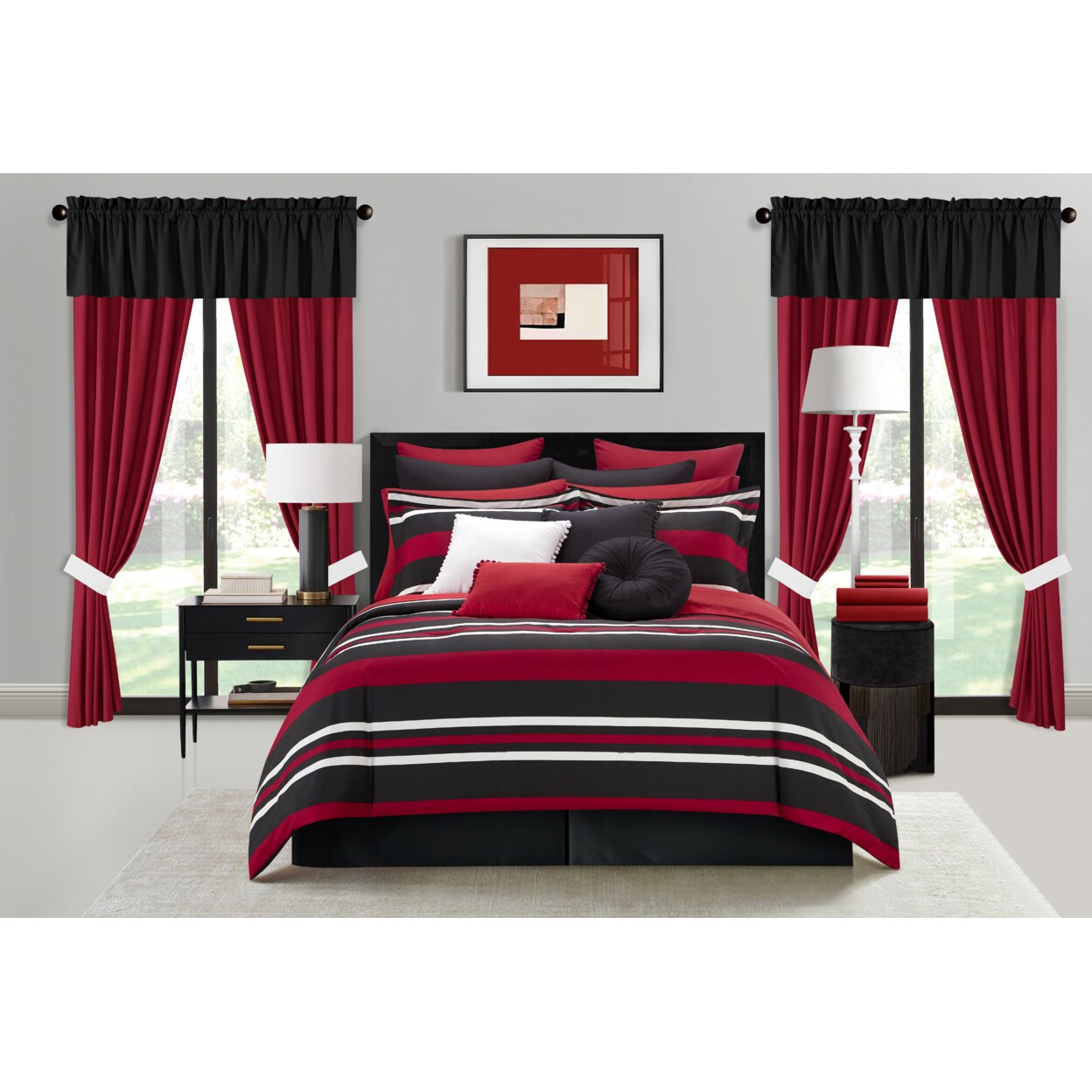 Chic Home Heriberto 30 Piece Comforter Set Striped Tone On Tone Design Bed in a Bag Bedding
