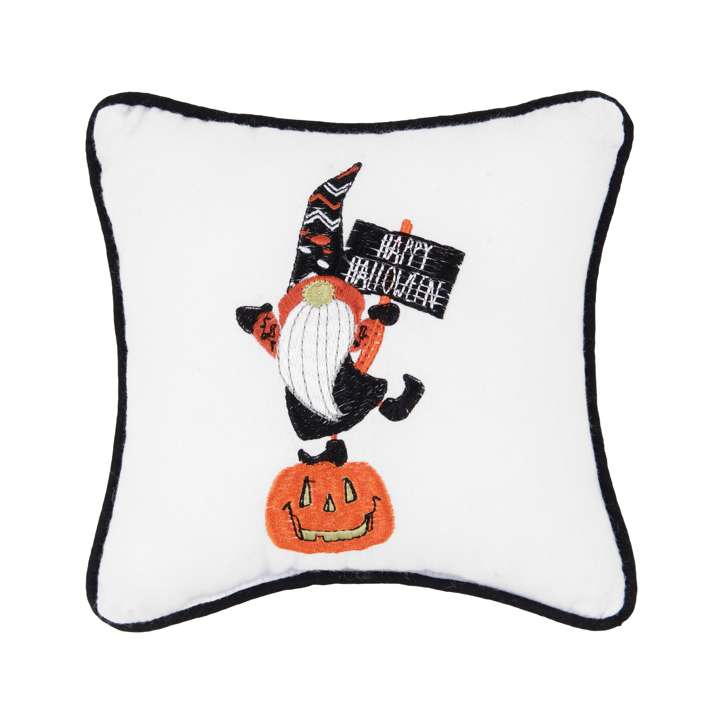 8&#x22; x 8&#x22; Halloween Gnome Embroidered Throw Pillow