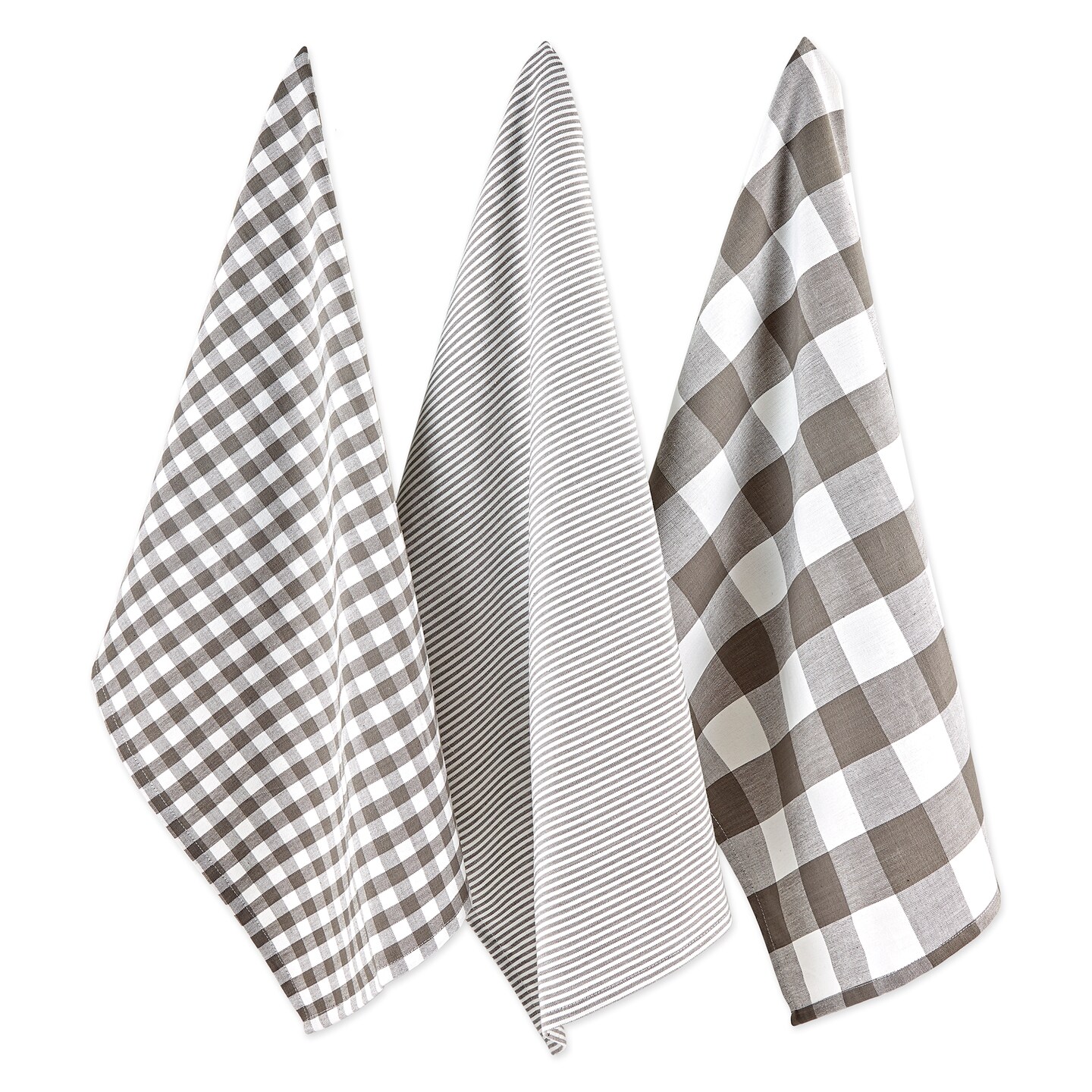 Contemporary Home Living Striped and Checkered Cotton Dish Towels - 30&#x22; - Gray and White - Set of 3