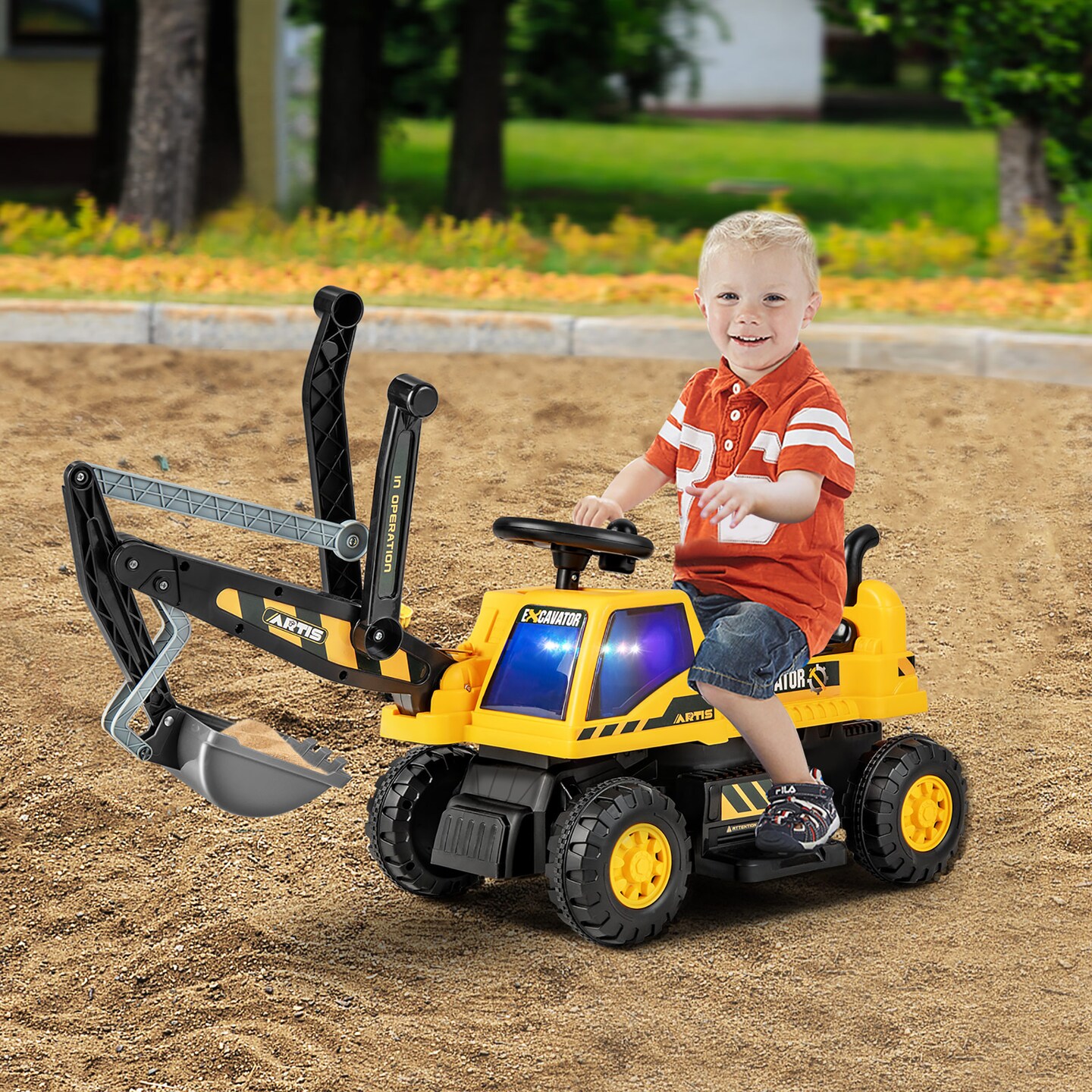 Costway Kids Ride on Excavator Digger Electric Construction Vehicles with  Lights & Music