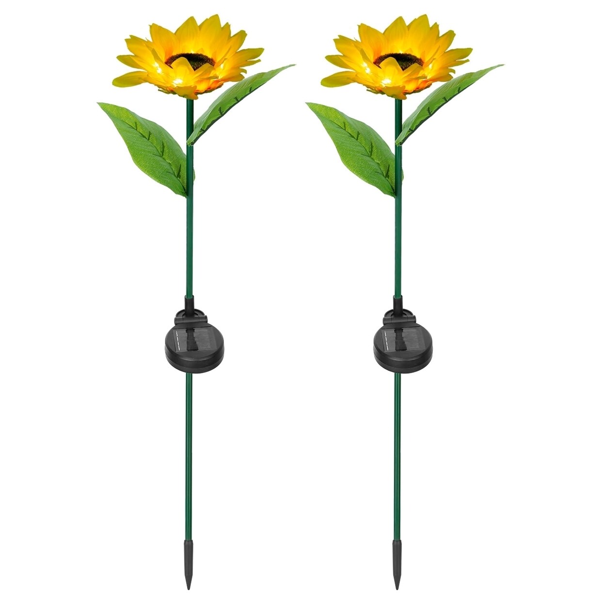 Global Phoenix 2Pcs Solar Powered Sunflower Lights 10 LED Decorative Stake Lamp IP65 Waterproof Pathway Landscape Lights For Garden