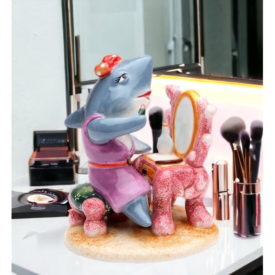 kevinsgiftshoppe Ceramic Shark Putting on Makeup Figurine