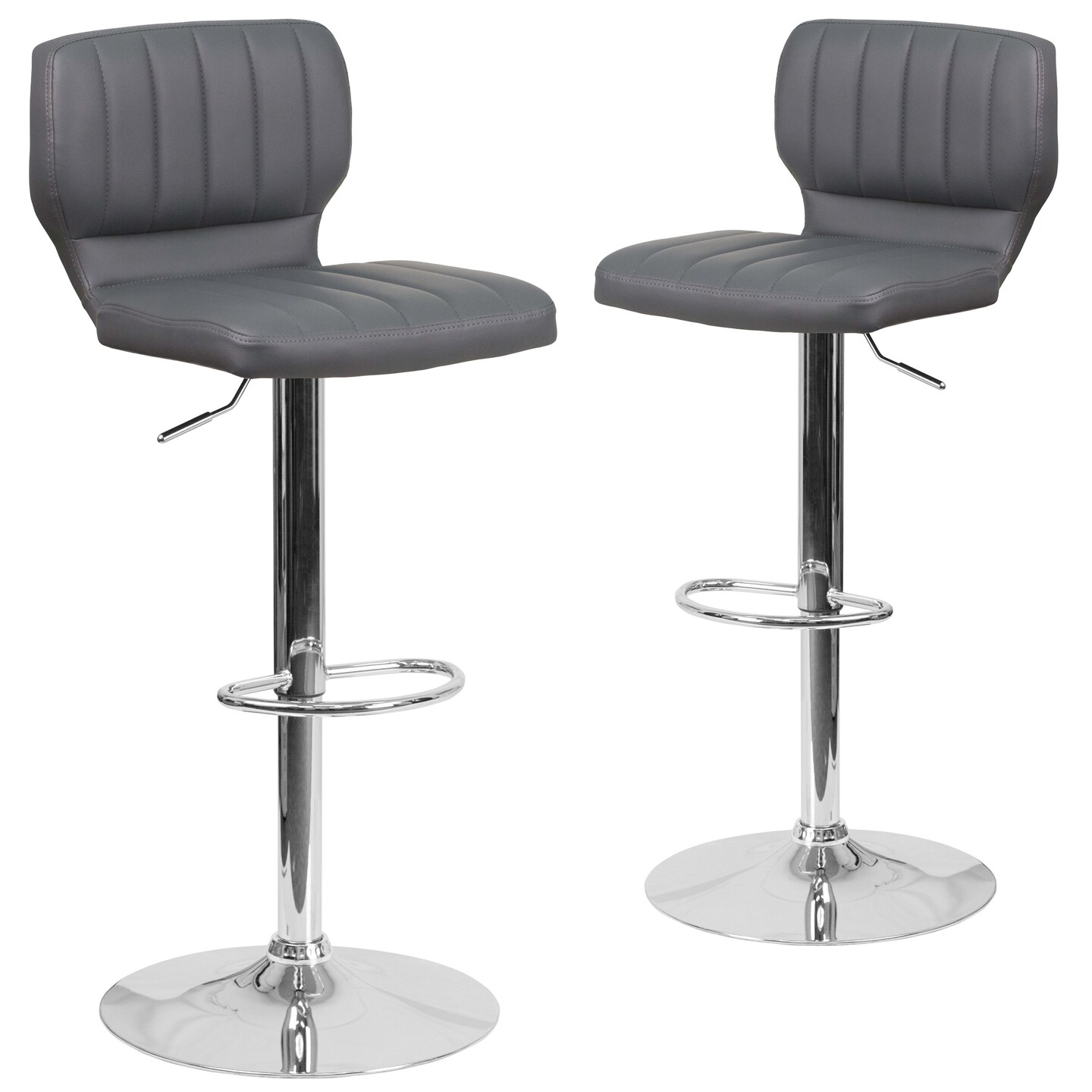 Merrick Lane Set of Two Swivel Bar Stools with Vertical Stitched Back and Adjustable Chrome Base with Footrest