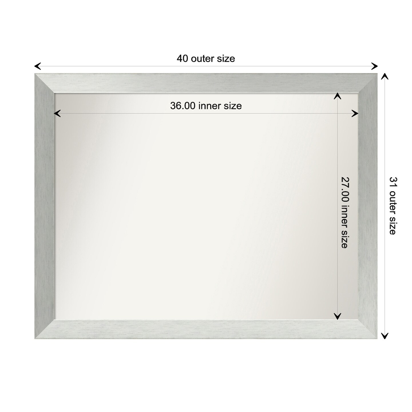 Brushed Sterling Silver Non-Beveled Custom Framed Bathroom Vanity Wall Mirror