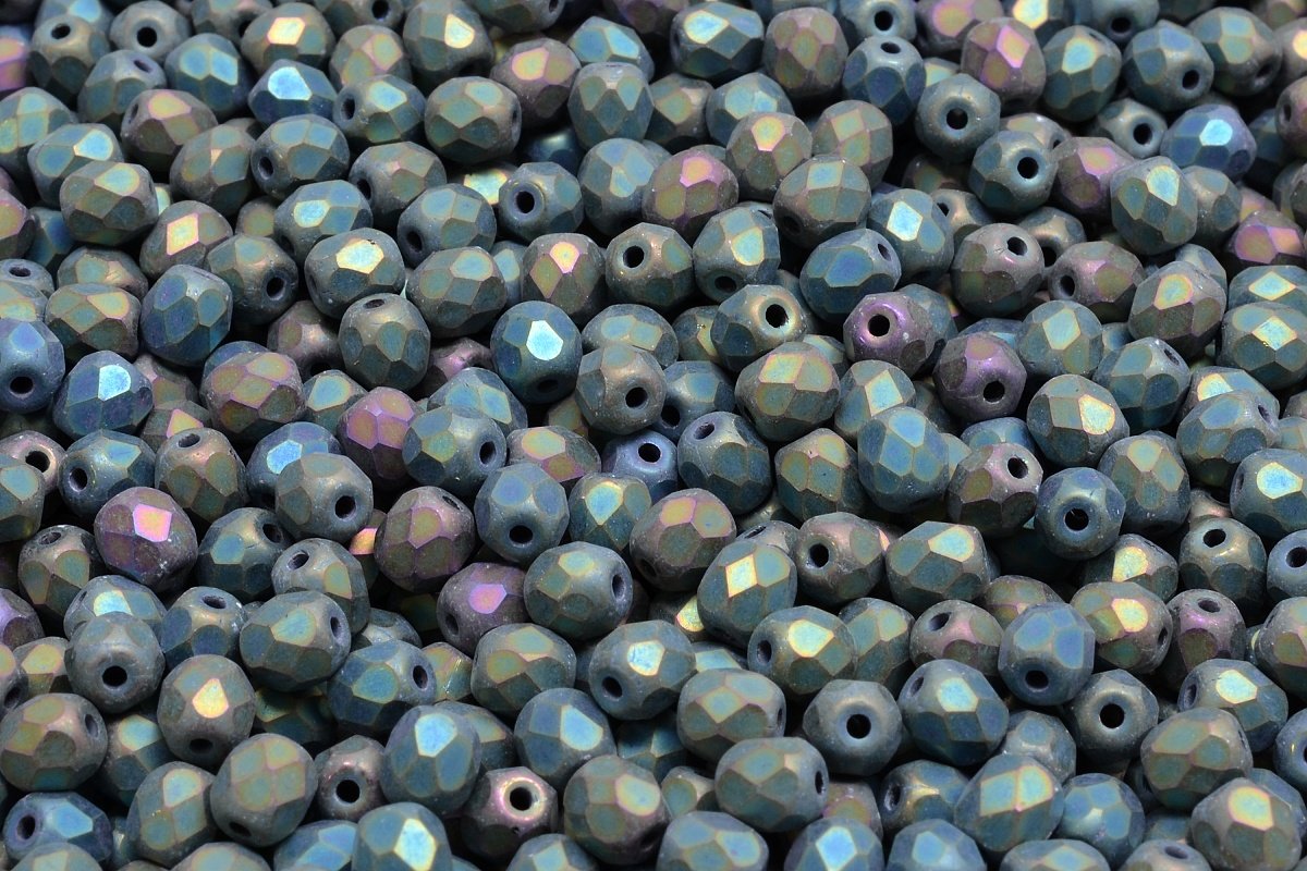 4mm Czech Fire Polish Round Bead, Iris Green, 50 pieces