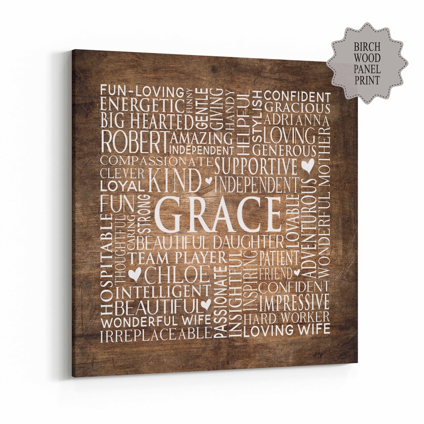 Birchwood Custom Word Cloud - Gift for Anniversary, Wedding, Mother's Day, Retirement, Birthday, Graduation