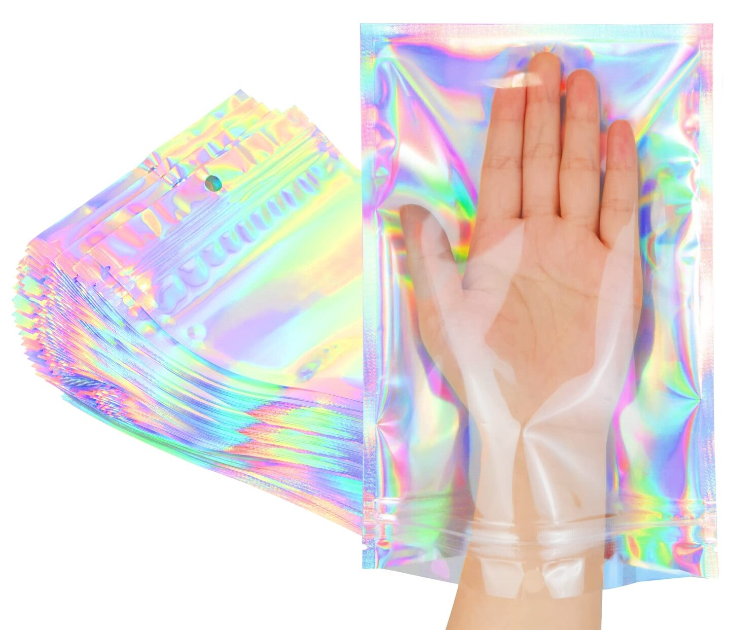 Trunple Smell Proof Bags &#x26; Resealable Foil Pouch Mylar Sample Bag Great for Party Favor Food Storage (Holographic Color) (50pcs-6x9 inch)