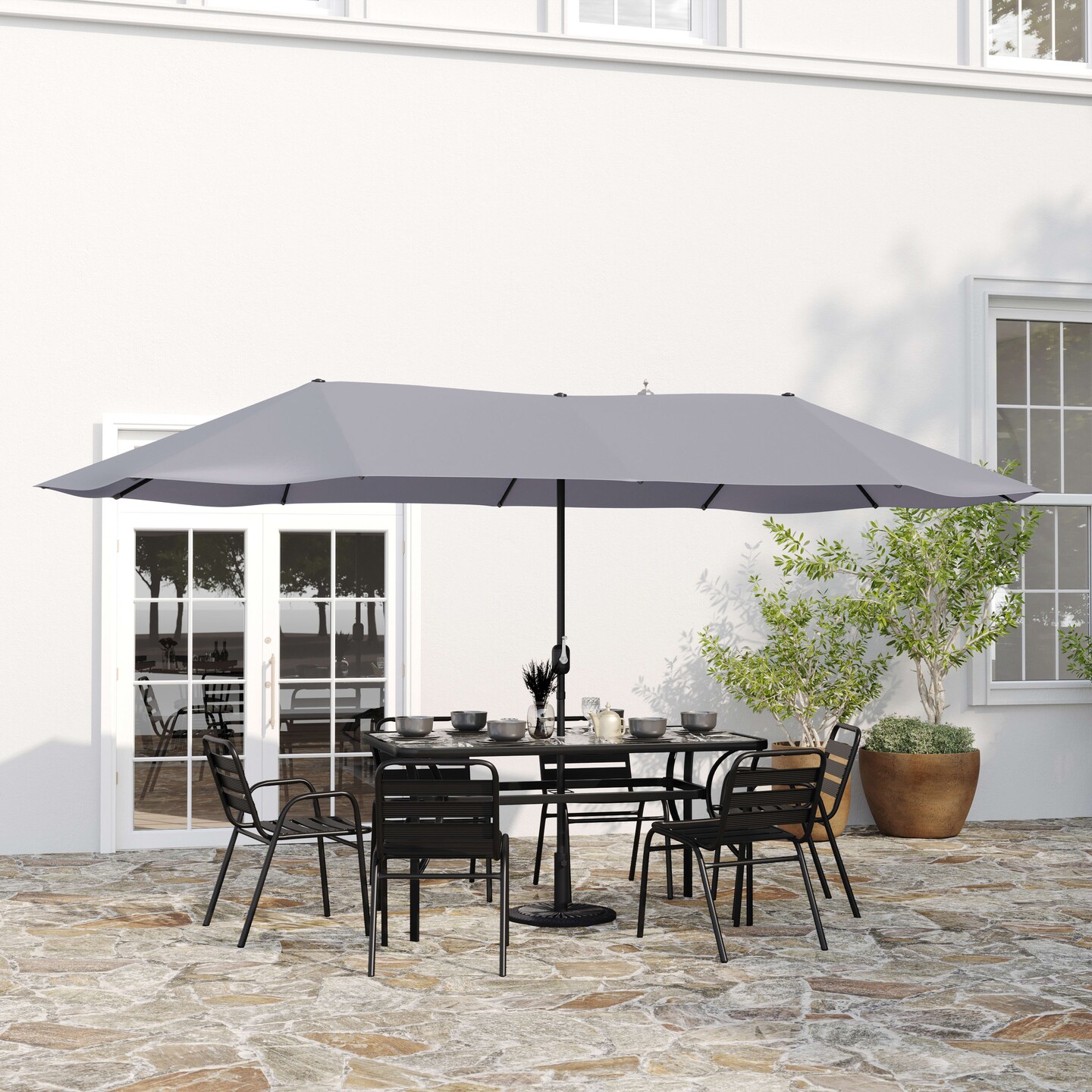 Merrick Lane Evanston 15 FT Triple Head Umbrella for Patio Use with Crank Handle, and Easy Lift Function