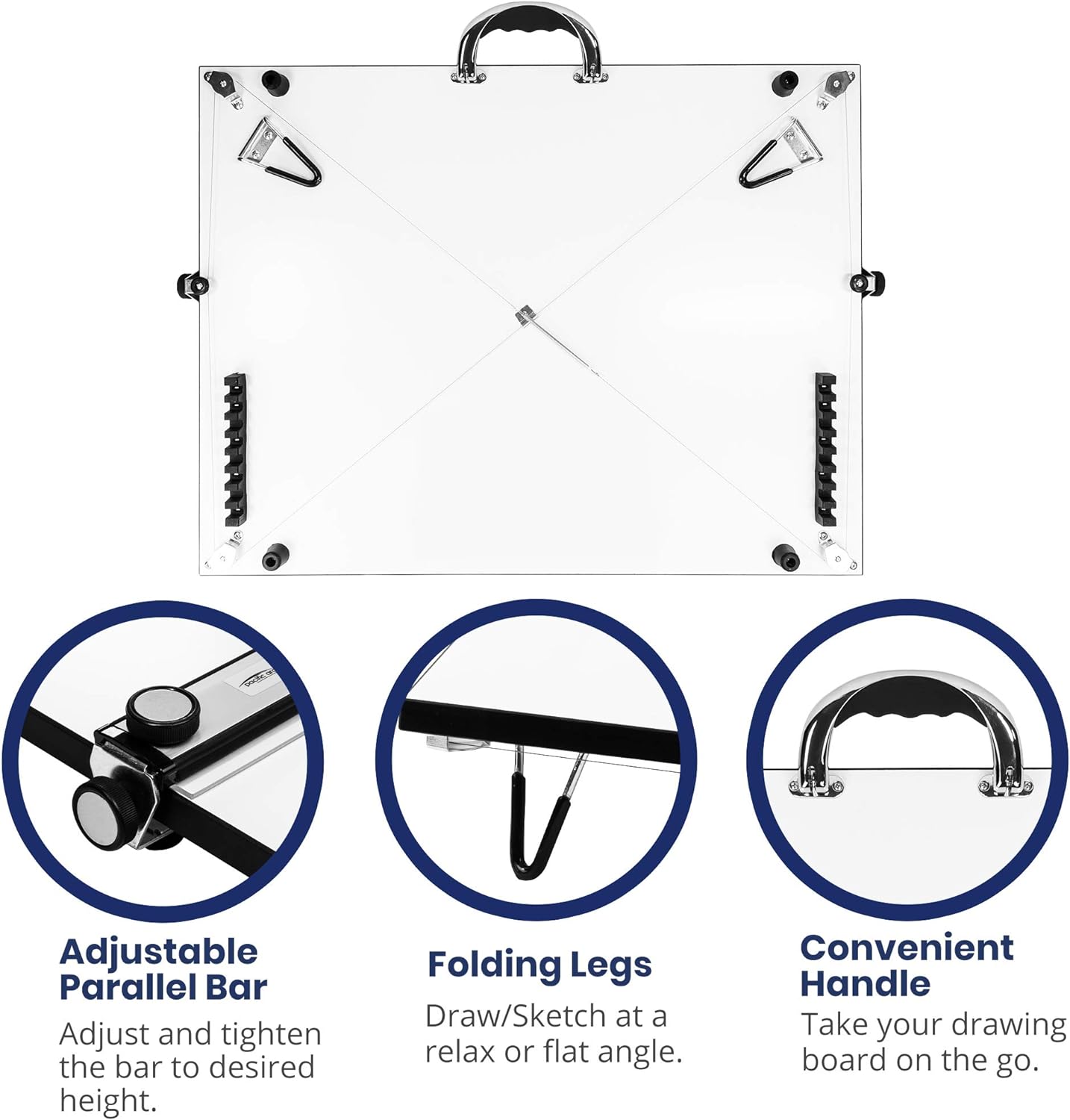 Table Top Drawing Board with Parallel Bar, White, 24 inches by 36 inches