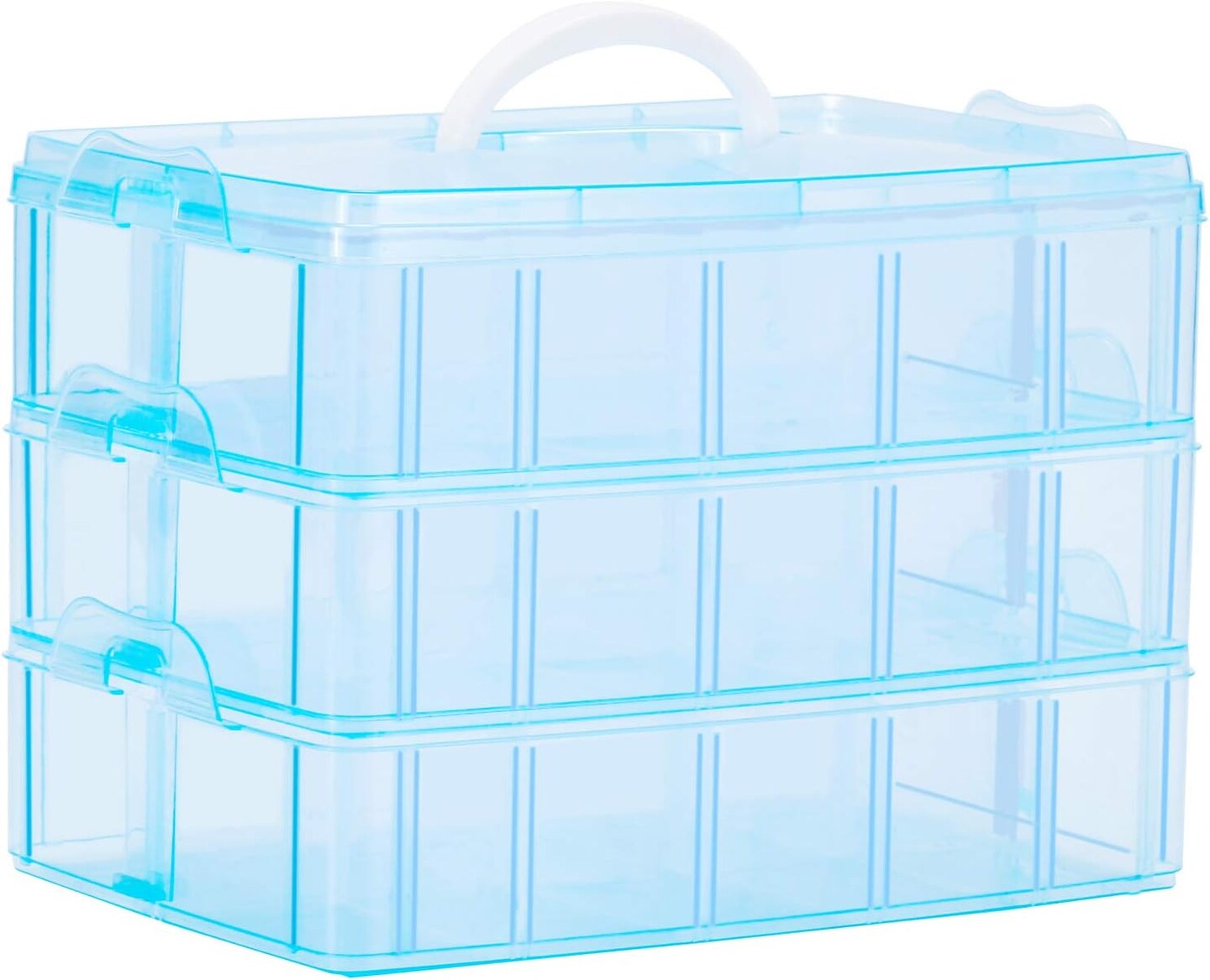 Craft Storage Organizer,Hot Wheels Case,Sewing Box,3-Tier Plastic Organizer Box with Dividers, Storage Containers for Organizing Art Supplies, Fuse Beads,Washi Tape, Kids Toy,Blue