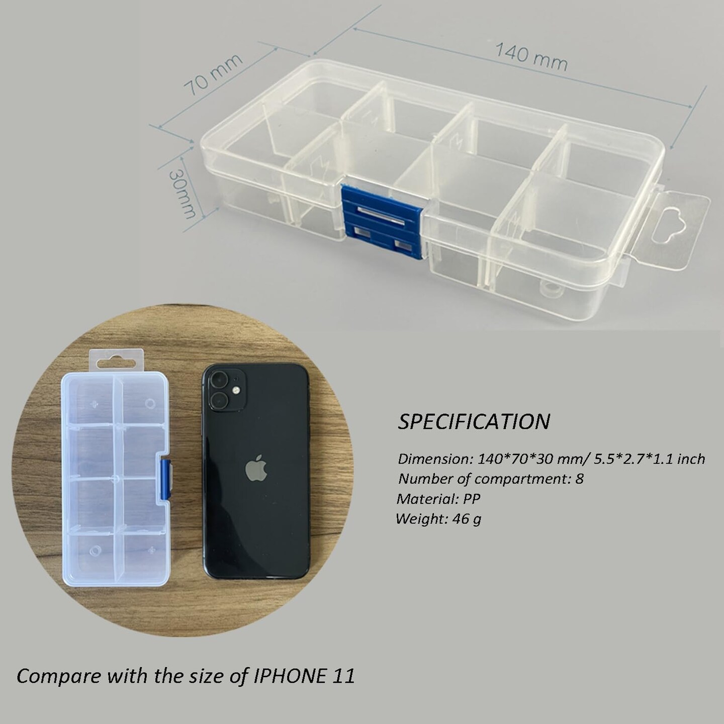 4 Pack 8 Grids Plastic Bead Organizer Box/Clear Crafts Thread Storage Containers with Removable Dividers (Free Letter Stickers)