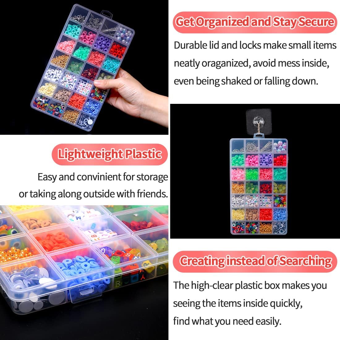28 Grids Plastic Bead Organizer Box, Organizer Container Storage Box, Dividers for bead arts and crafts.