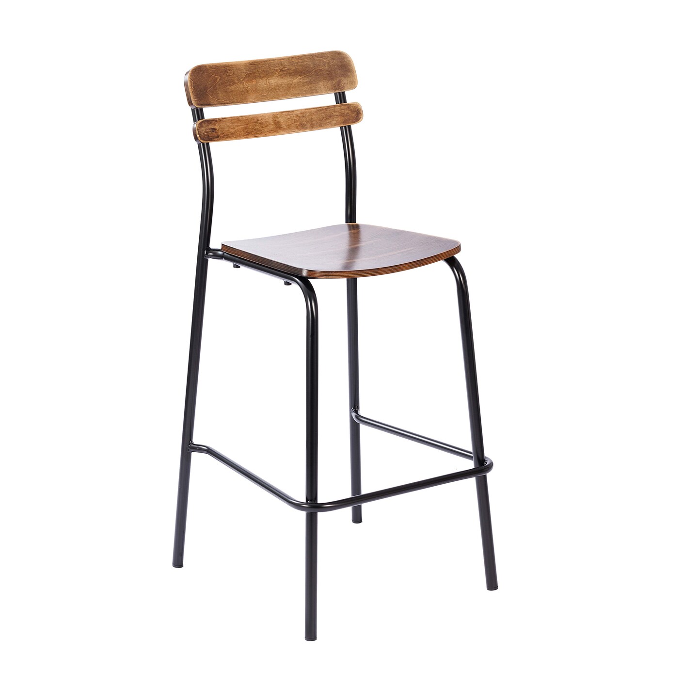 Emma and Oliver Blanchard Bar Stool with Metal Frame and Solid Wood Seat and Back with Antique Finish