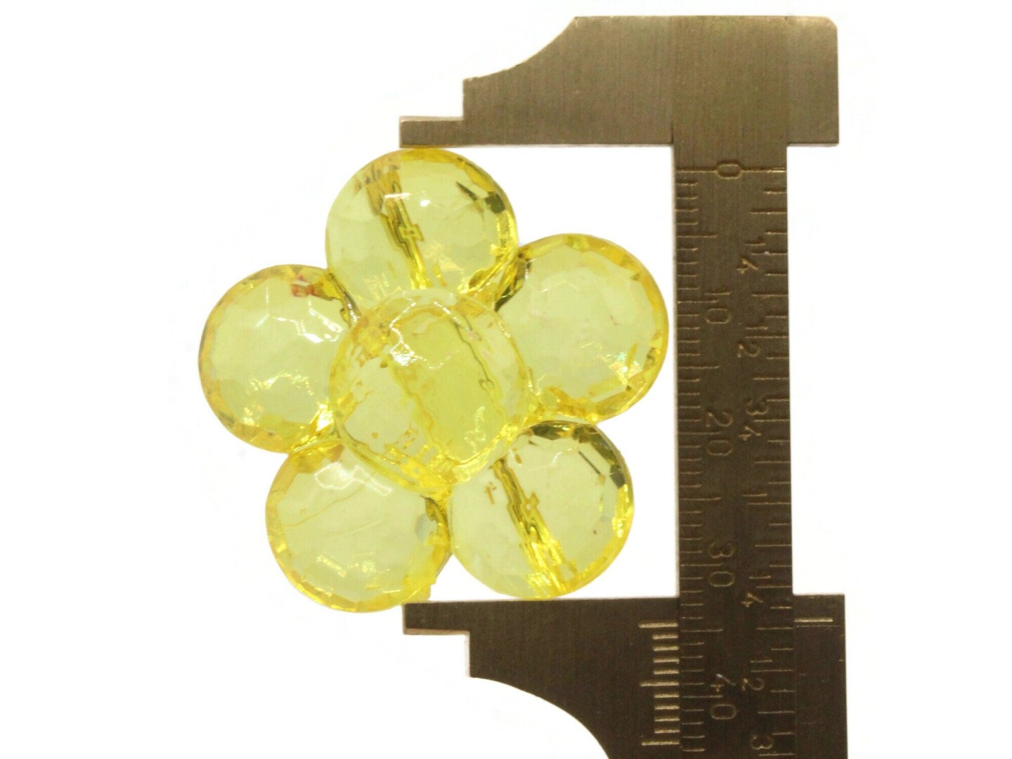2 35mm Large Yellow Flat Faceted Flower Plastic Shank Buttons