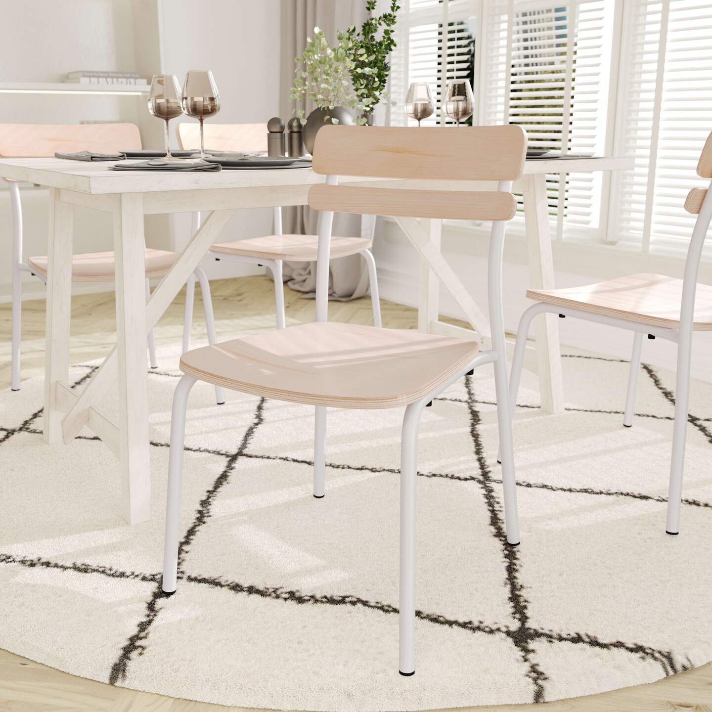 Emma and Oliver Blanchard Set of 2 Dining Chairs with Metal Frames and Solid Wood Seats and Backs with Antique Finishes