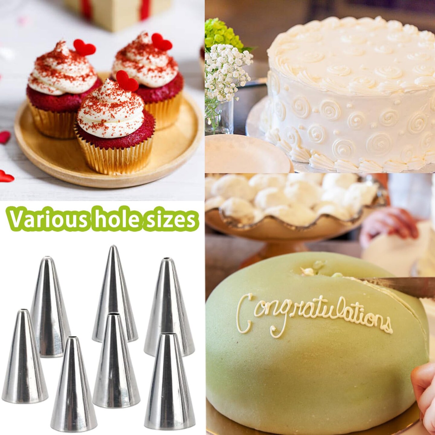 7 Pieces Round Hole Russian Piping Nozzles Set&#xFF0C;Stainless Steel Pastry Tips, Graduated Sizes&#xFF0C;Nozzles Tips Piping Set For Pastry Fondant&#xFF0C;Cake Decorating Supplies Baking Set Tools
