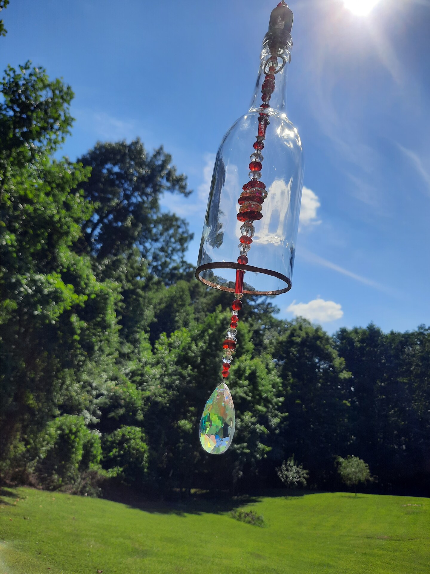 Red and Clear Crystal Suncatcher / Glass Beads / Upcycled / Windchime / Free hot Shipping