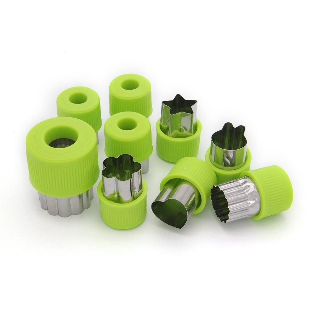 9 Pieces  Vegetable Cutter Shapes Set,Mini Pie,Fruit and Cookie Stamps Mold for Kids Baking and Food Supplement Tools Accessories Crafts for Kitchen,Green