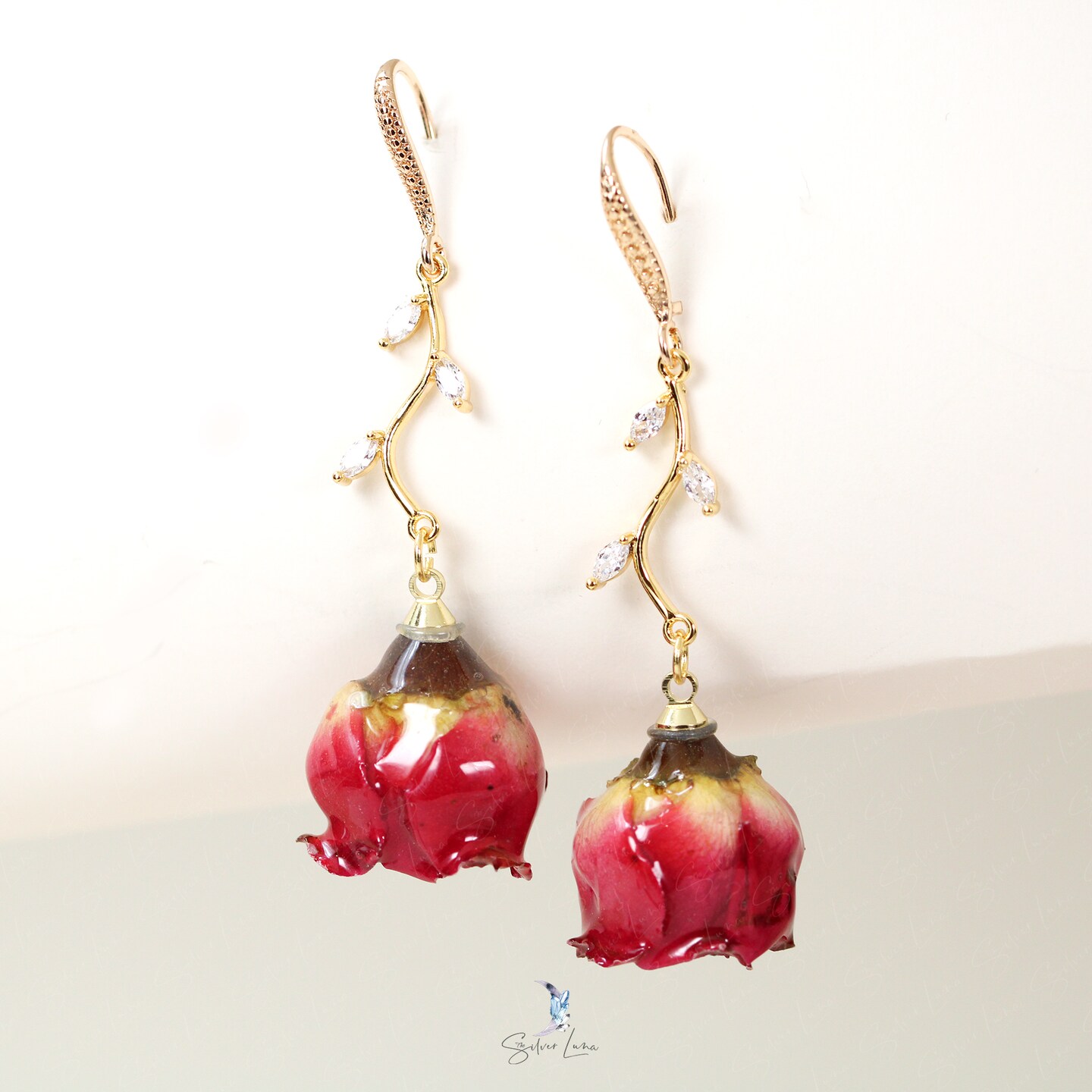 Dangle Acrylic Chiffon Petal Earrings - Long Rose Flower Statement Earrings For Women - View #4