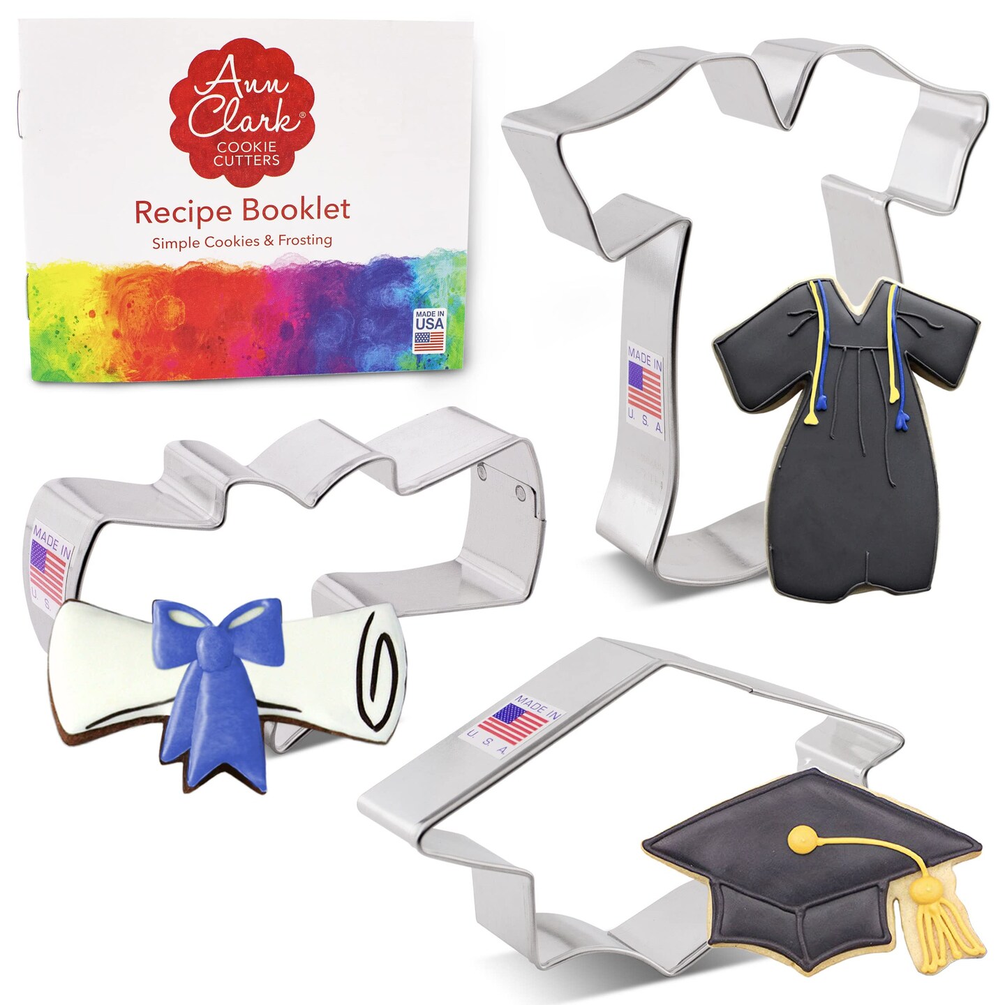3 Pieces Graduation Cookie Cutters Set Made in the USA by Ann Clark, Graduation Cap, Diploma, Graduation Gown