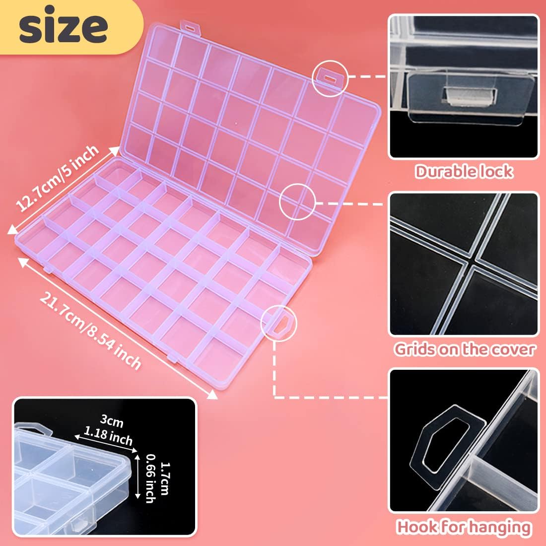 28 Grids Plastic Bead Organizer Box, Organizer Container Storage Box, Dividers for bead arts and crafts.