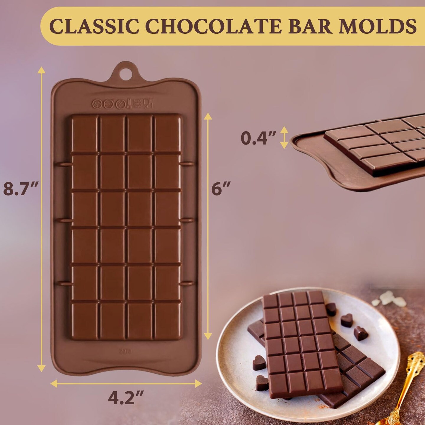 4 Pieces, Snap Candy Bars Making Kit Fondant Mould Set, BPA Free Soy Candle Wax Melt Durable Mold Easy Release Non-Stick for Protein and Energy DIY Handmade Gifts