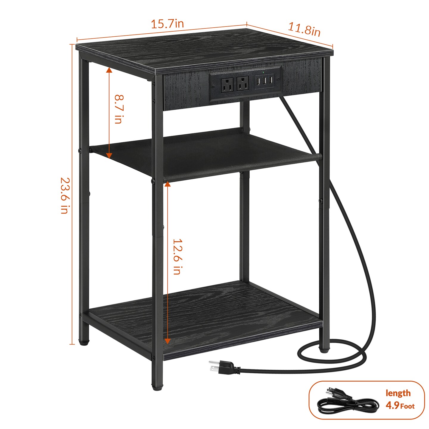Set of 2 Nightstand with Charging Station
