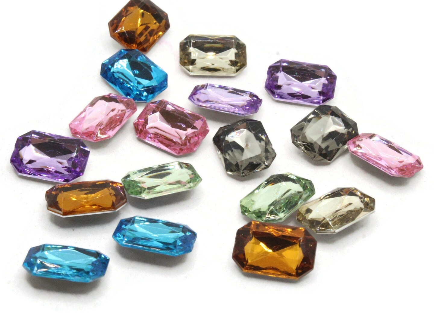 18 18mm Rectangle Jewel Plastic Gems Silver Foil Rivoli Back Rhinestone Cabochons