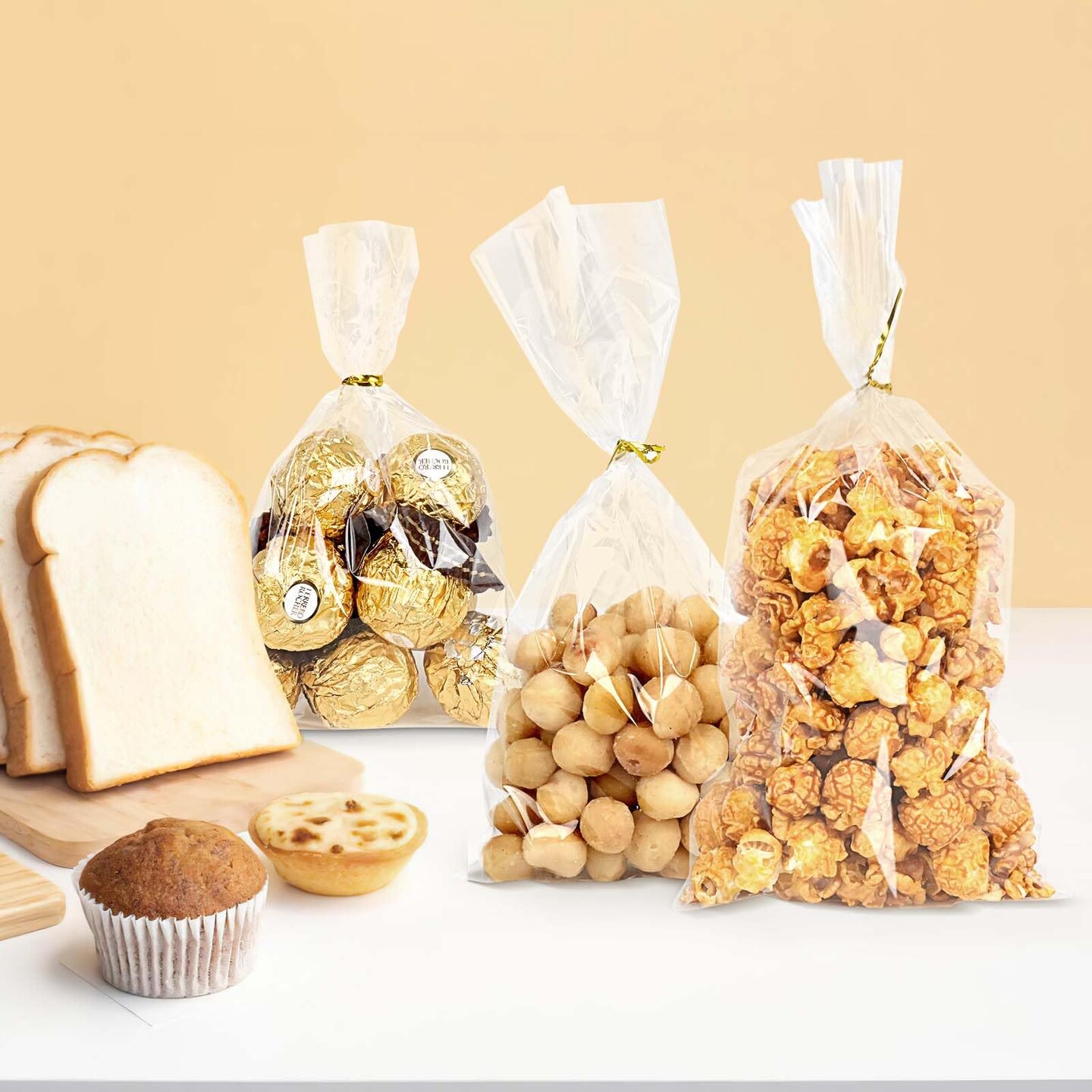 200 Pieces Poly Treat Bags with 4" Twist Ties Assorted Colors 2.4mils Thickness OPP Plastic Bags of Candy Cookie Treat (4" X 6")