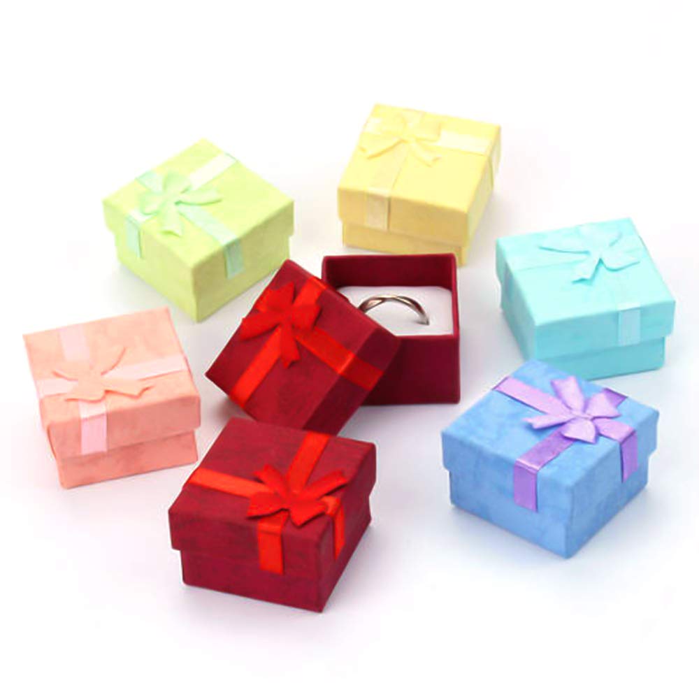 32 Pieces Assorted Jewelry Gifts Boxes, Jewelry Boxes Cardboard Ring Boxes Jewelry Storage Cube Satin Ribbons Bowknot For Anniversaries Weddings Birthdays (8 Colors, 1.57&#x22; x 1.57&#x22; x 1.06&#x22;)