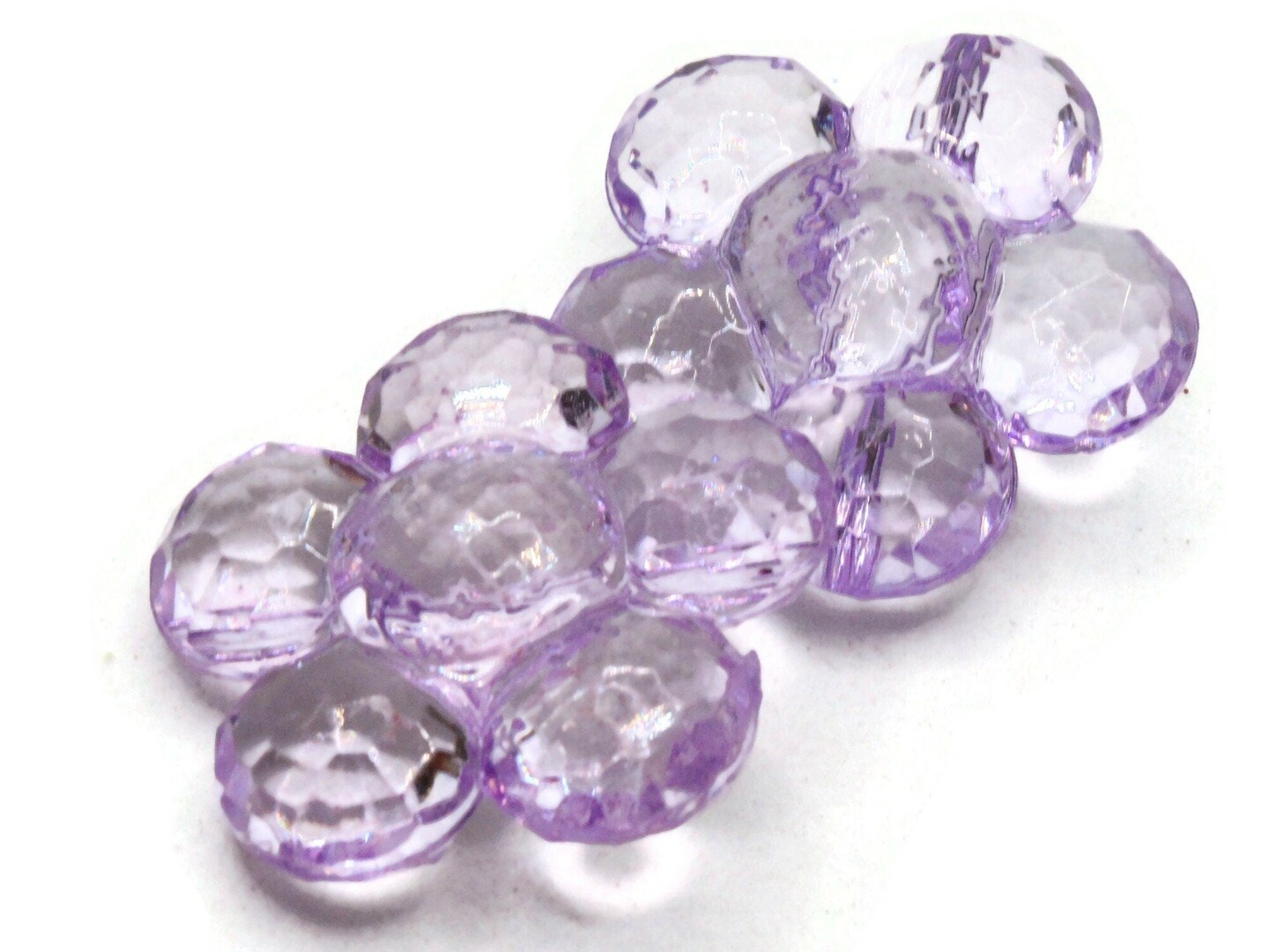 2 35mm Large Purple Flat Faceted Flower Plastic Shank Buttons